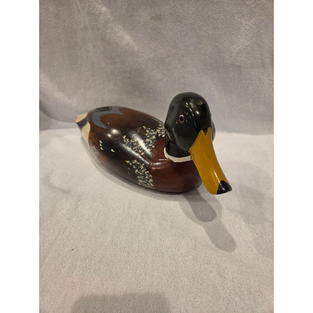Vintage Hand Carved Wooden Duck Decoy Mallard Drake Painted Rustic Cabincore